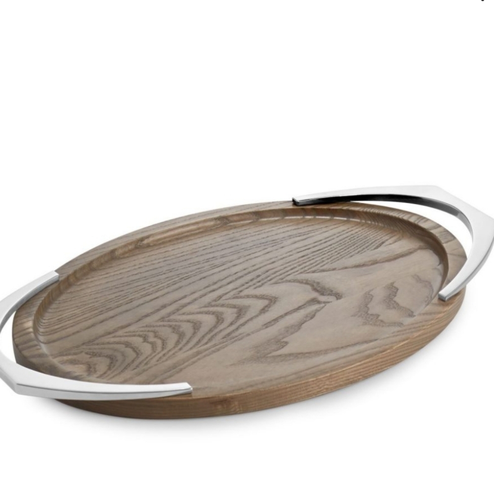 2 for $300 - Nambé CABO Oval Handled Tray - 20" L x 12" W x 1.5" H - Alloy & Ash